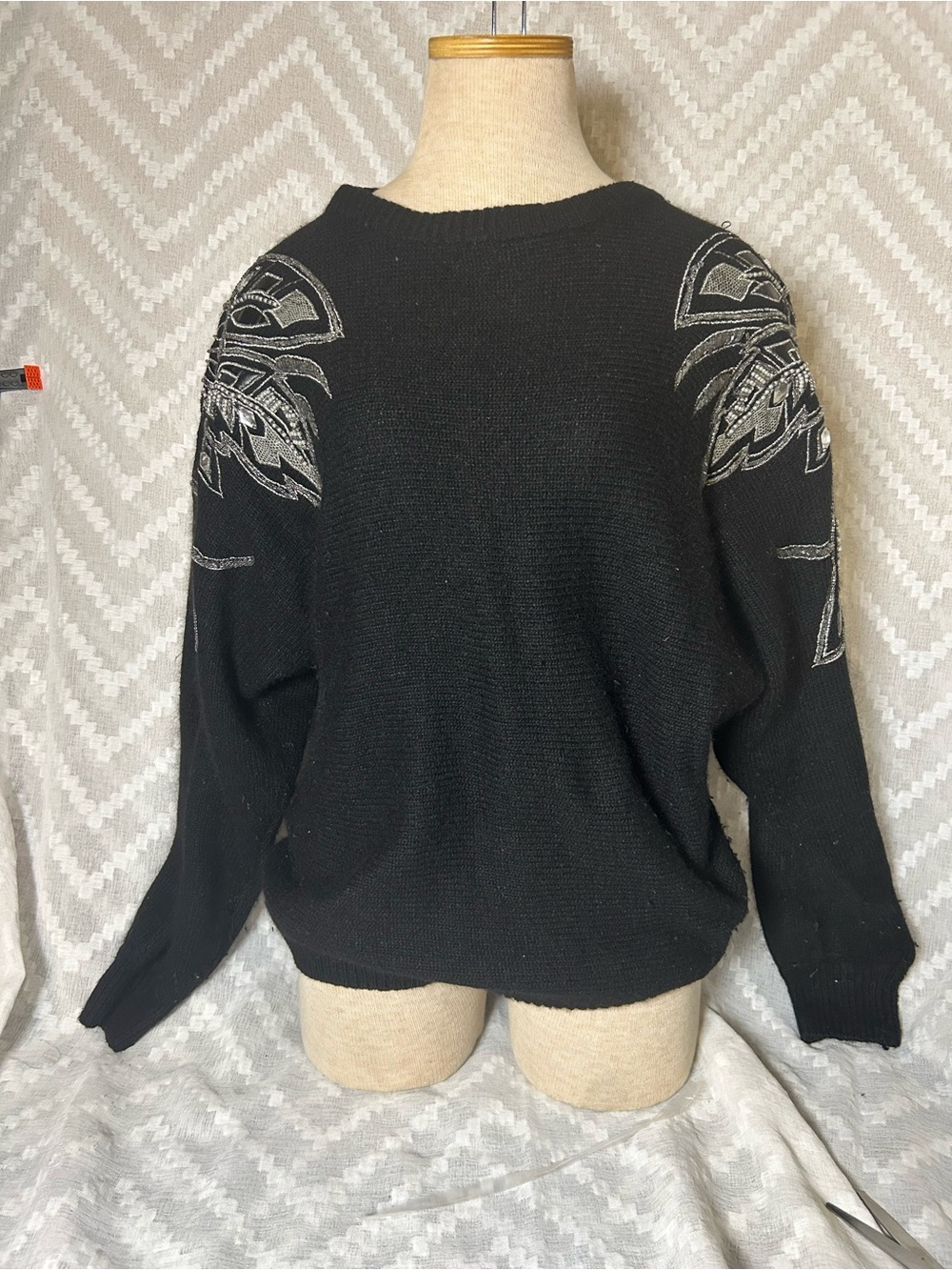 Christina Black Embroidered Shoulder Sweater - Women